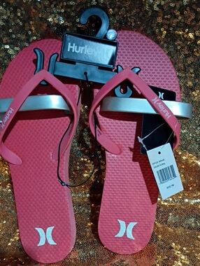 Hurley Pink and White Foam Flip Flops
